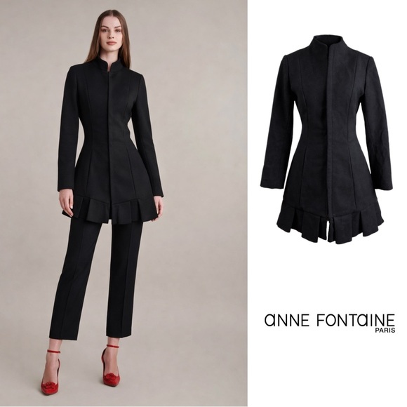 Anne Fontaine Jackets & Blazers - NEW Anne Fontaine Black Romea Pleated Peacoat